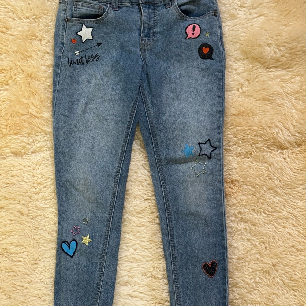 Cat & Jack Blue Embroidered skinny jeans with stretch, size 10